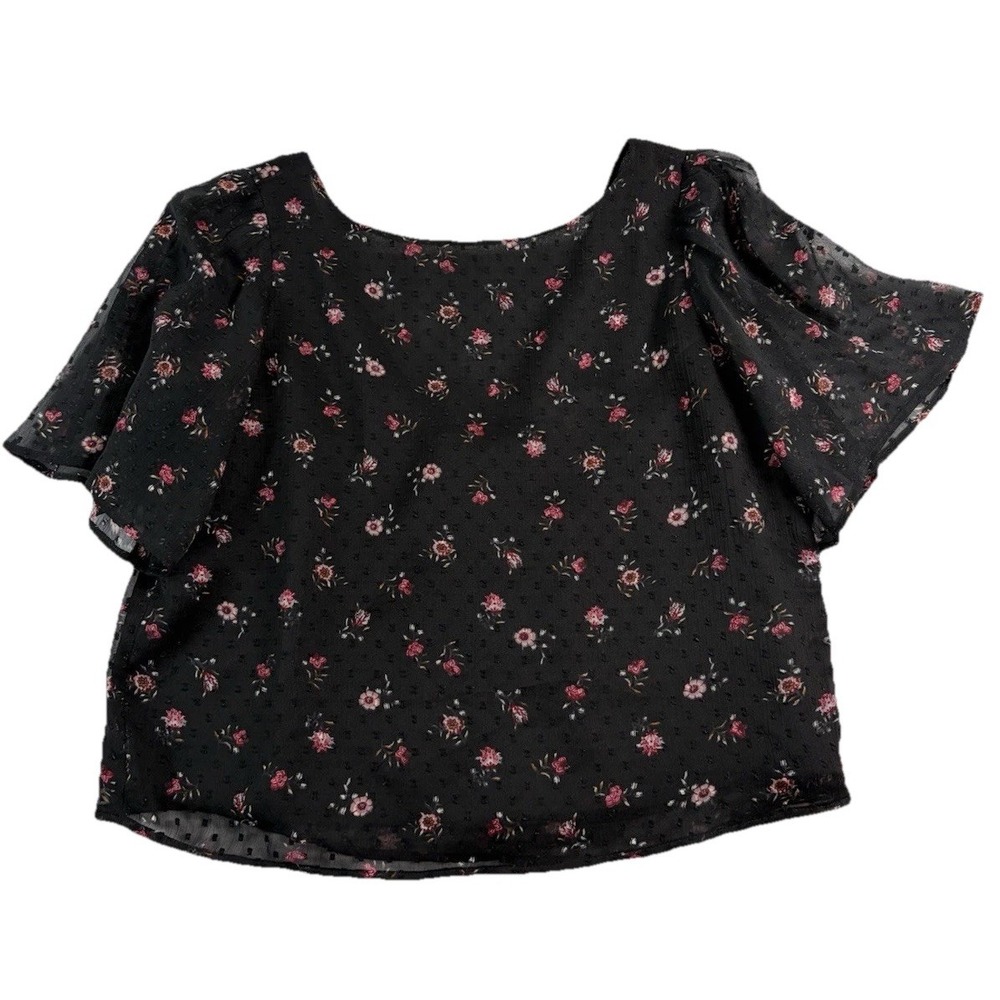 Loft Size Small S Floral‎ Blouse Shirt Black Bow In Back